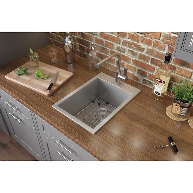 Ruvati 15 x 20 inch Drop-in Topmount Bar Prep Sink 16 Gauge Stainless Steel Single Bowl - RVH8110 - 13″ x 16″