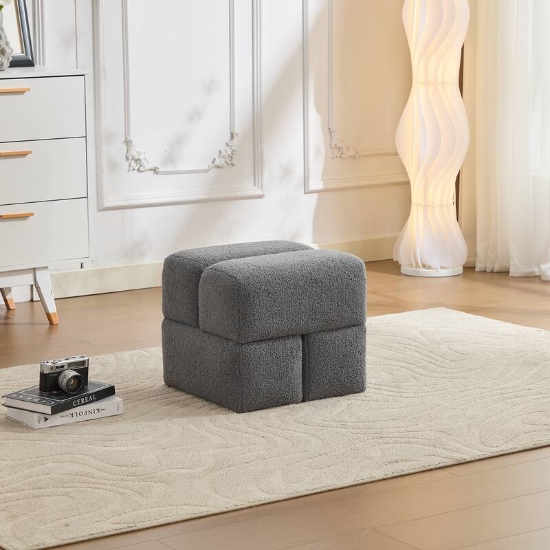 SEYNAR Modern 16.5''Faux Sherpa Square Cube Otttoman