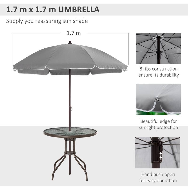 6-Piece Outdoor Dining Set with Folding Chairs, Round Tempered Glass Table and Full Patio Umbrella for Backyard, Garden