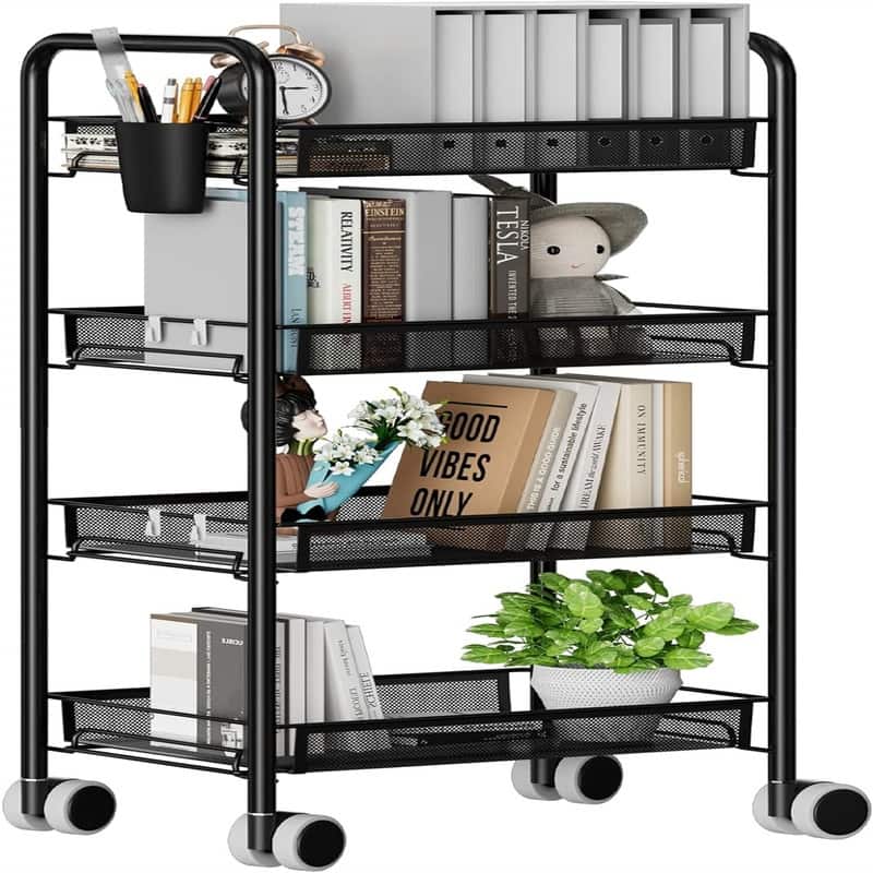 Bar Cart 3 Tiers Removable Storage Tray with Wine Rack - 10.24"D x 17.72"W x 33.46"H