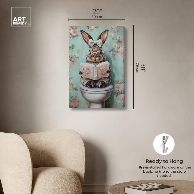 Petite Floral Toilet Bunny Canvas by Art Remedy, Gallery Wrapped