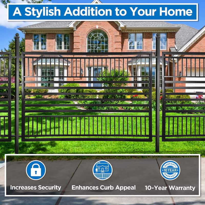 ALEKO Barcelona Style Garden Yard Steel 16 feet Fence Set of 2 Panels Black