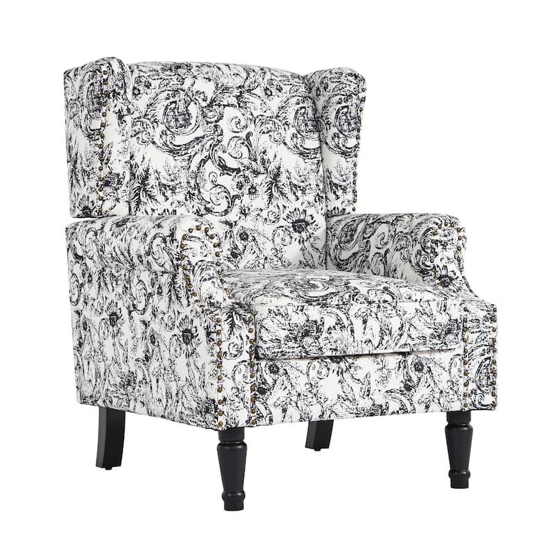 Traditional Floral Patterned Wingback Armchair with Nailhead Trim