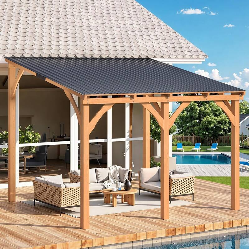 AECOJOY Outdoor Wood Gazebo for Patio, Outdoor Lean to Hardtop Cedar Pergolas and Gazebos Clearance