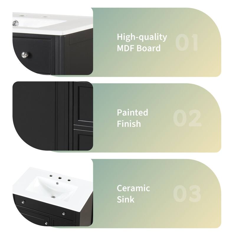 30" Freestanding Bathroom Vanity with Sink, Cabinet & Two Drawers, Water-Resistant Painted Finish