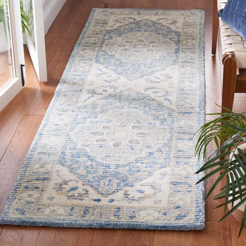 SAFAVIEH Handmade Metro Katli Oriental Wool Rug - 2'3" x 8' Runner - Blue/Ivory