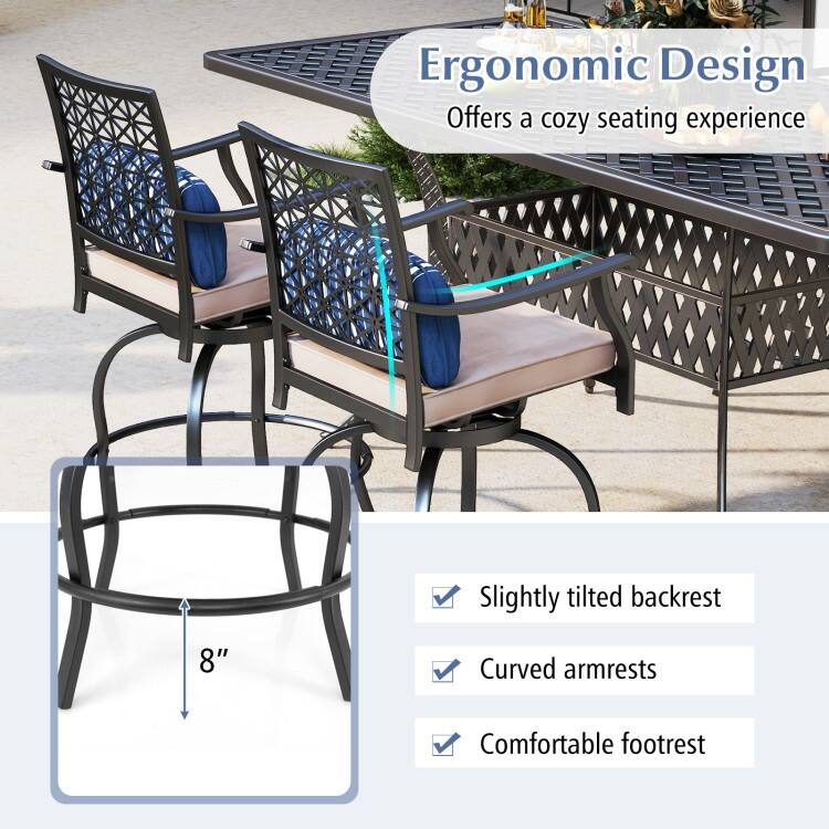 Set of 2 Outdoor Bar Height Chair with Soft Cushions - 27" x 23" x 43"(L x W x H)
