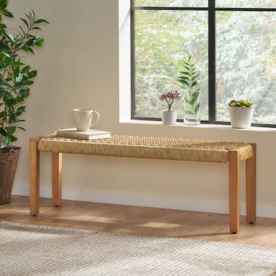Angie Outdoor Modern Industrial Acacia Wood Bench by Christopher Knight Home - 43.25" W x 15.75" D x 16.25" H