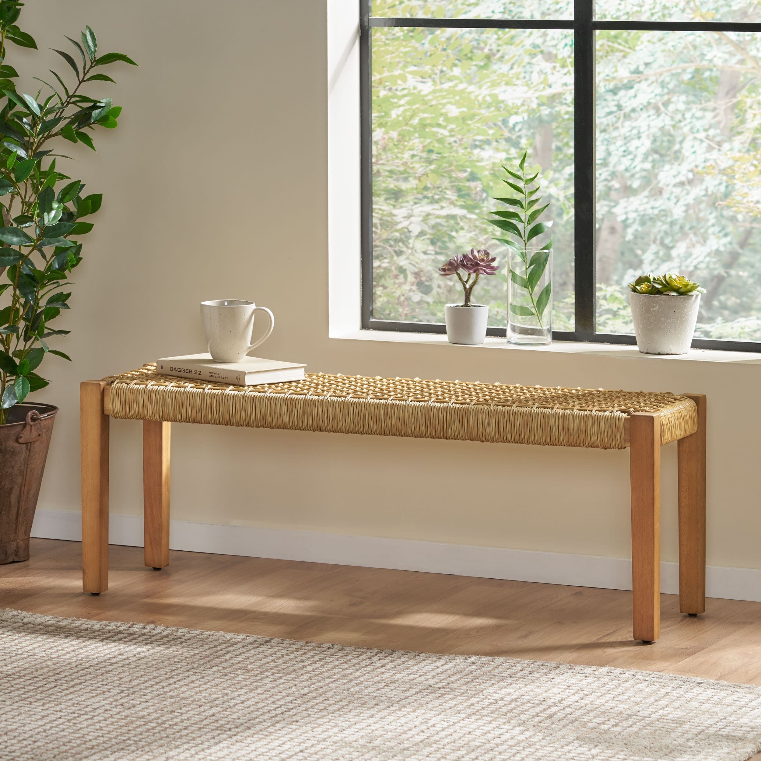 Angie Outdoor Modern Industrial Acacia Wood Bench by Christopher Knight Home - 43.25" W x 15.75" D x 16.25" H