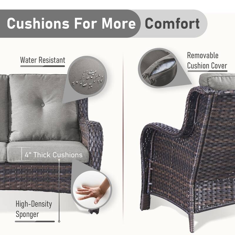 Outdoor 3-Piece Sofa with Ottomans Brown-Grey - Brown