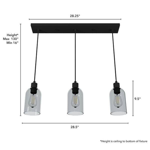 dimension image slide 2 of 3, Hunter Lochemeade 3-Light Linear Cluster Pendant - Kitchen Island, Dining Room - Modern Farmhouse, Contemporary, Industrial