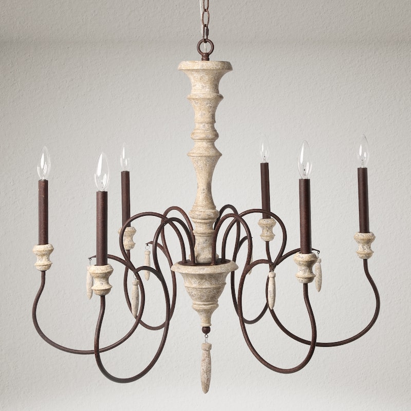 Modern Farmhouse 6-Light Wood Chandelier Classic French Country Lights - D31" x H32.5"