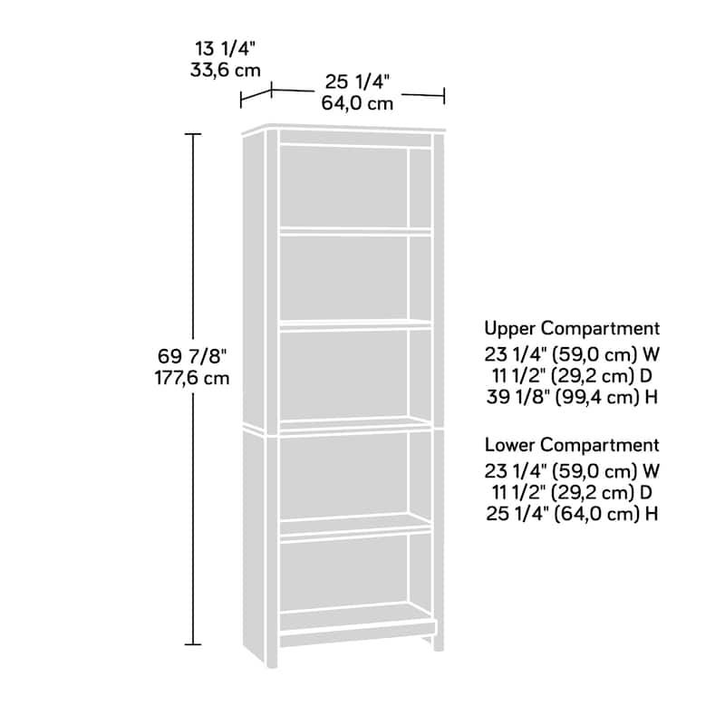 Engineered Wood Vintage 5-Shelf Bookcase, White - 25.2"W x 13.23"D x 69.92"H