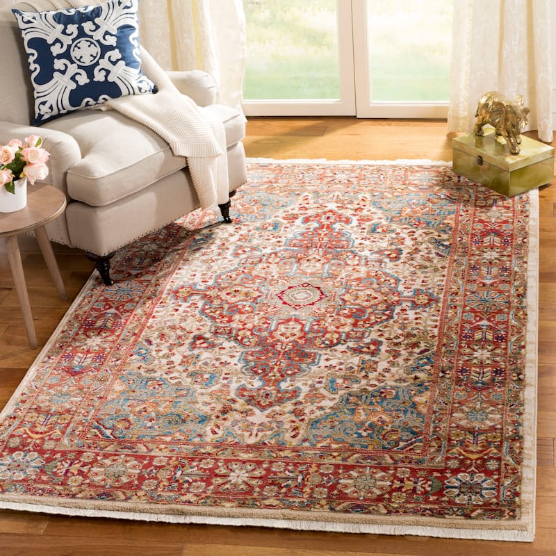 SAFAVIEH Kashan Marybeth Oriental Rug with Fringe - 9' x 12'6" - Ivory/Blue