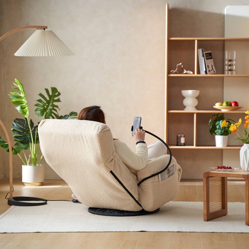 Lounge Sofa Chair with 5 Positions, 360° Rotation, and Phone Holder for Living Room