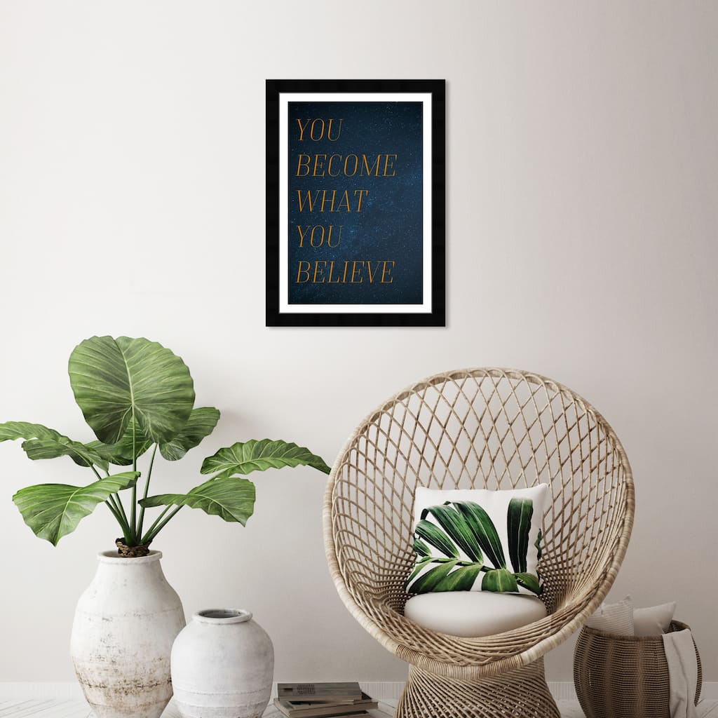 Wynwood Studio 'Become What You Believe' Typography and Quotes Blue Wall Art Framed Print
