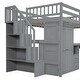 preview thumbnail 36 of 55, Space-Saving Loft Bed with Storage Stairs & Two Drawers, Wooden Full Bed Frmae wiht Shelves Wardrobe, Movable table & Side Desk