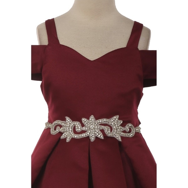Flower Girl Dress Glitter Sequin Top /& Rhinestone Sash Burgundy JK 3670