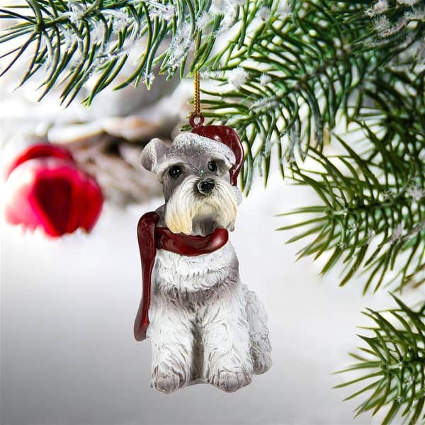 slide 1 of 7, Design Toscano Miniature Schnauzer Holiday Dog Ornament Sculpture