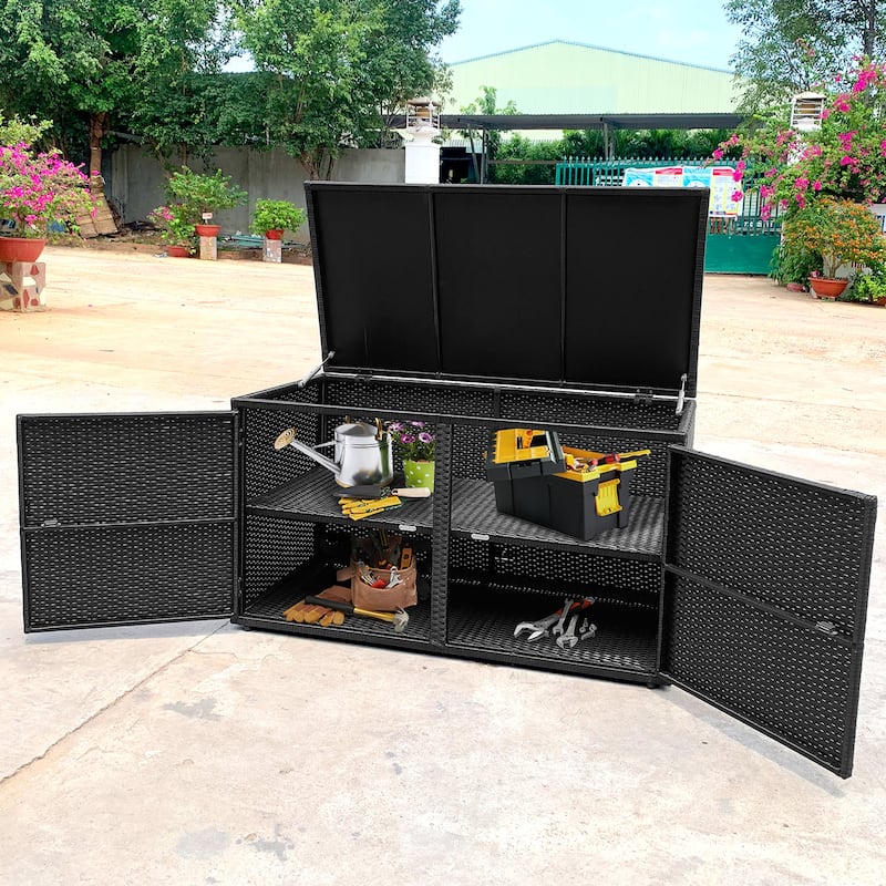 Costway 88 Gallon Garden Patio Rattan Storage Container Box Bin Shelf - See Details