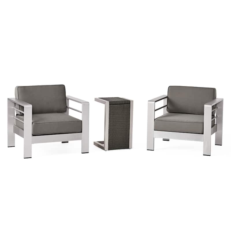 Cape Coral Outdoor Aluminum 3 Piece Chat Set with C Shaped Table by Christopher Knight Home