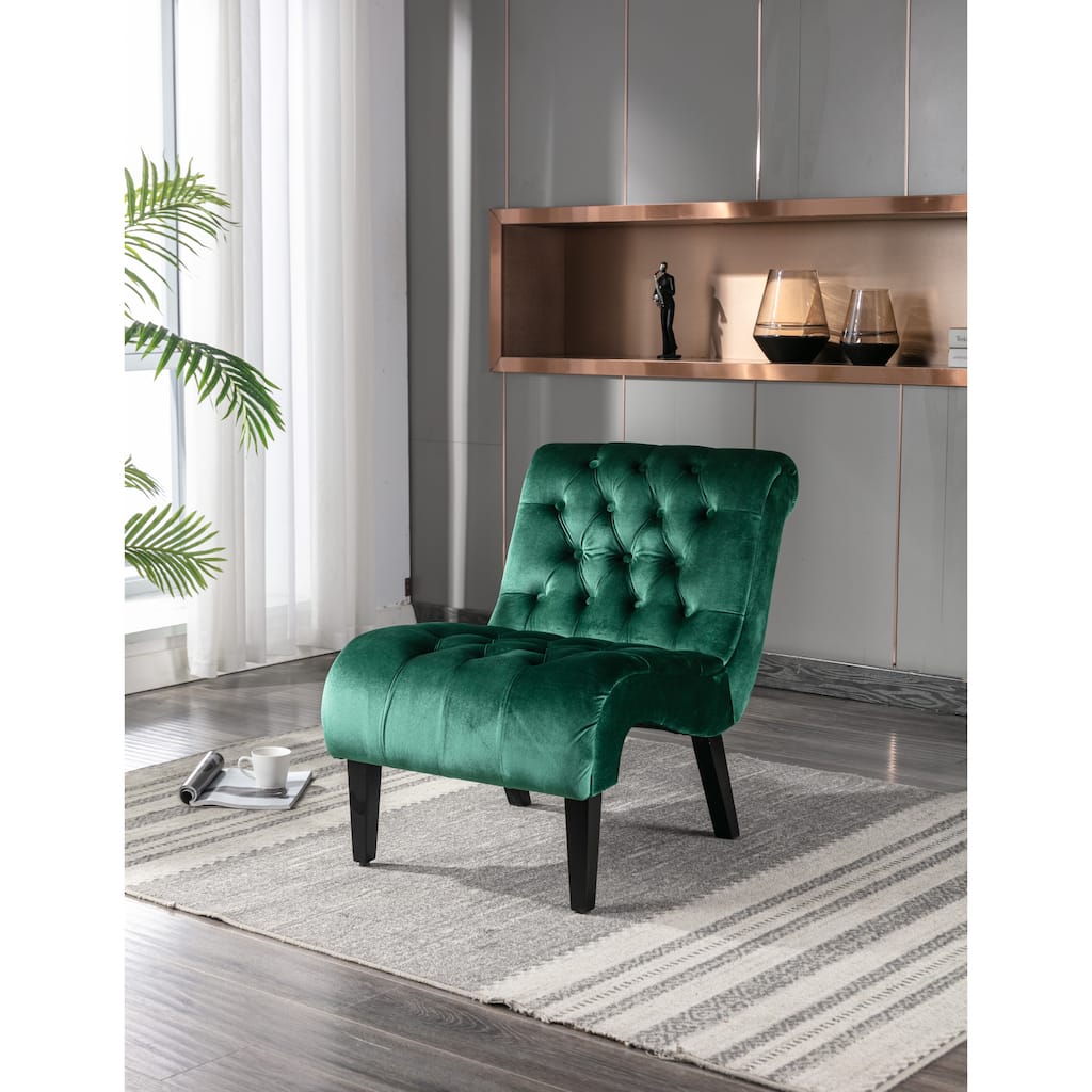 Green 22.83" Buttons Tufted Accent Chair with Wooden Legs