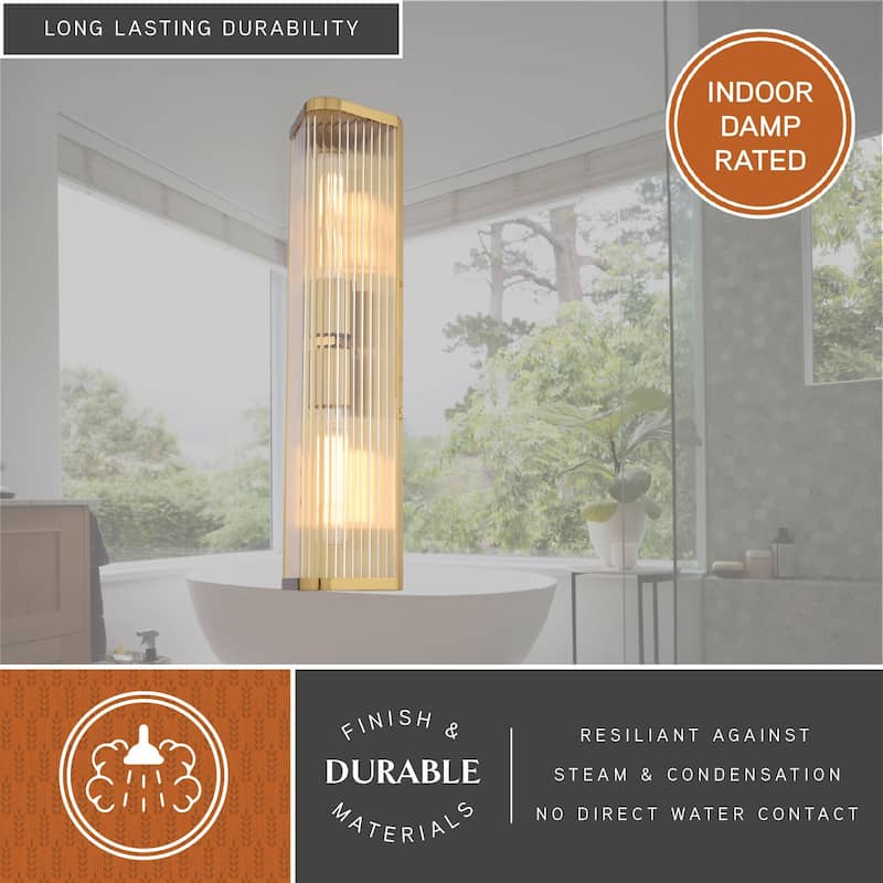 Barbier 2-Light 5.5 in W x 22.25 in H Modern Wall Sconce, Clear Glass, Dimmable, LED Compatible, Bathroom Vanity Fixture