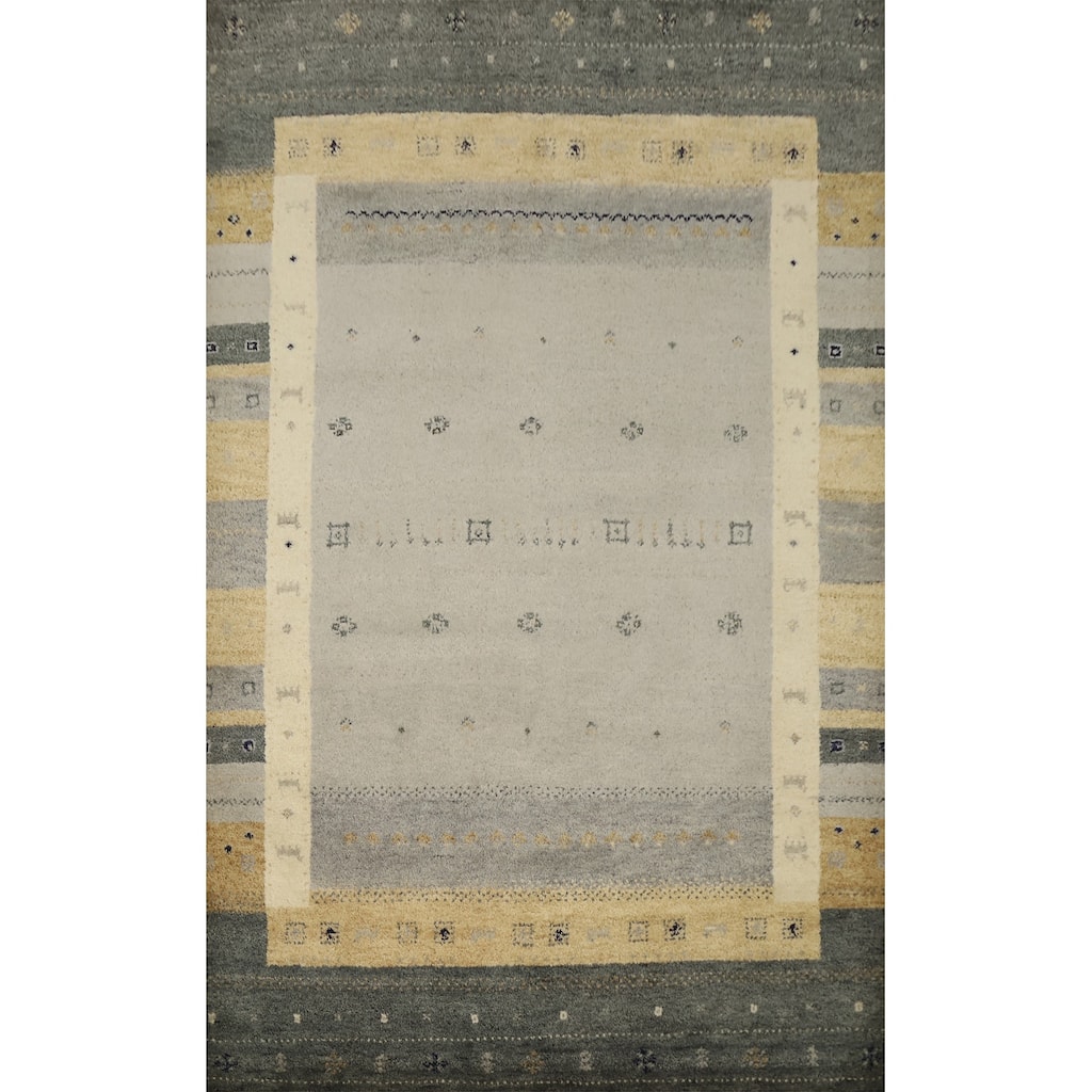 Hand Knotted Oriental 100% Wool Carpet Modern Geometric Greys & Charcoal Gabbeh Area Rug - 7' 9'' X 5' 6''