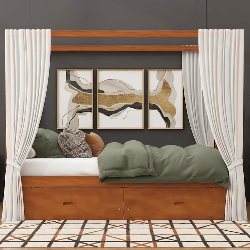 Wooden Canopy Bed with Hidden Storage Drawers by Harper&Bright Designs - Walnut - King