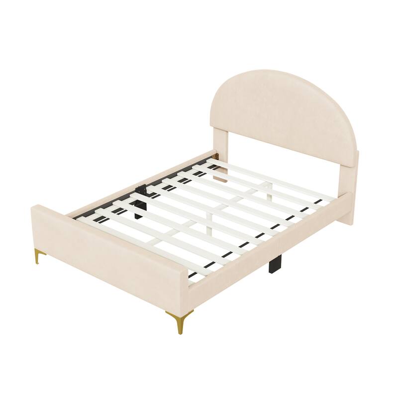 Upholstered Platform Bed with Classic Semicircle Shaped headboard and