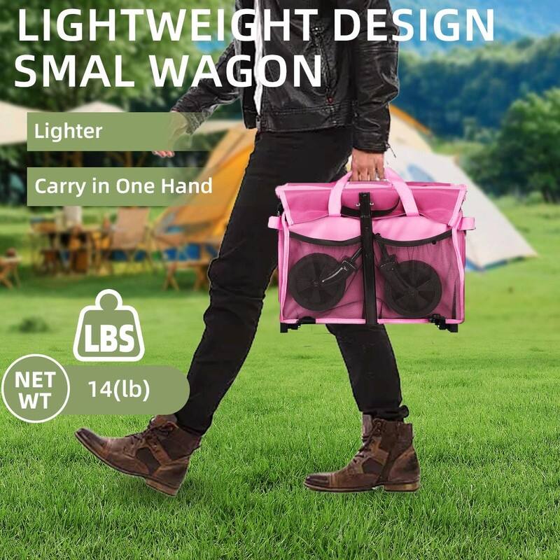 Collapsible Utility Wagon with Wheels, Lightweight Folding Cart with Cup Holders