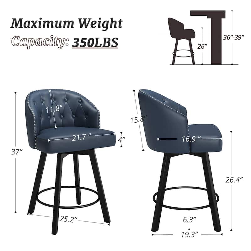 26" Swivel Counter Height Bar Stools Set of 3 Upholstered Counter Stools With Backs - 26" H