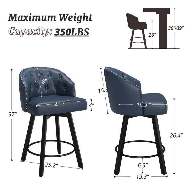 26" Swivel Counter Height Bar Stools Upholstered Counter Stools - 26" H