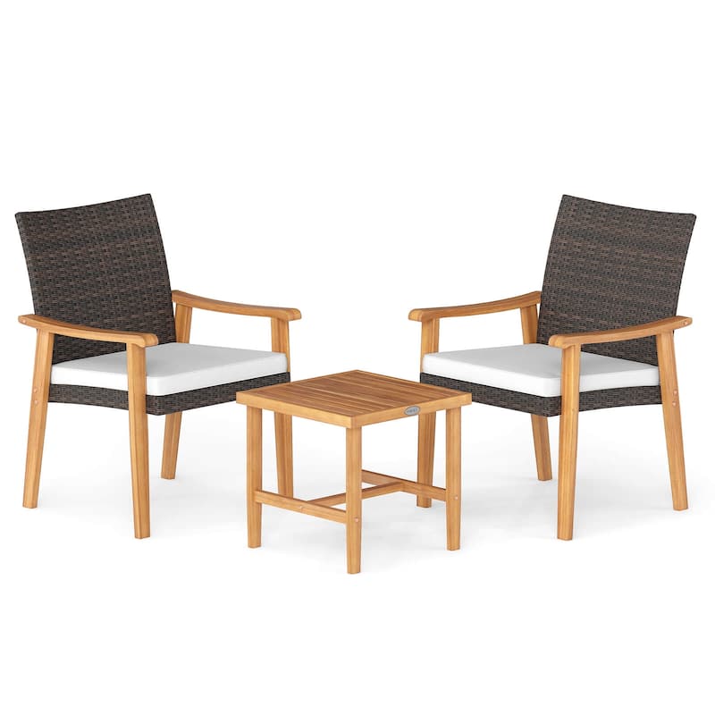 Costway 3 PCS Patio PE Wicker Furniture Set with Coffee Table and - See Details