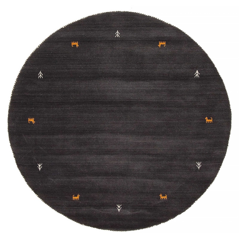 Kashkuli Gabbeh Grey Rug 4'11" x 4'11" - 4'11 x 4'11 - Dark Grey - 4'11 x 4'11