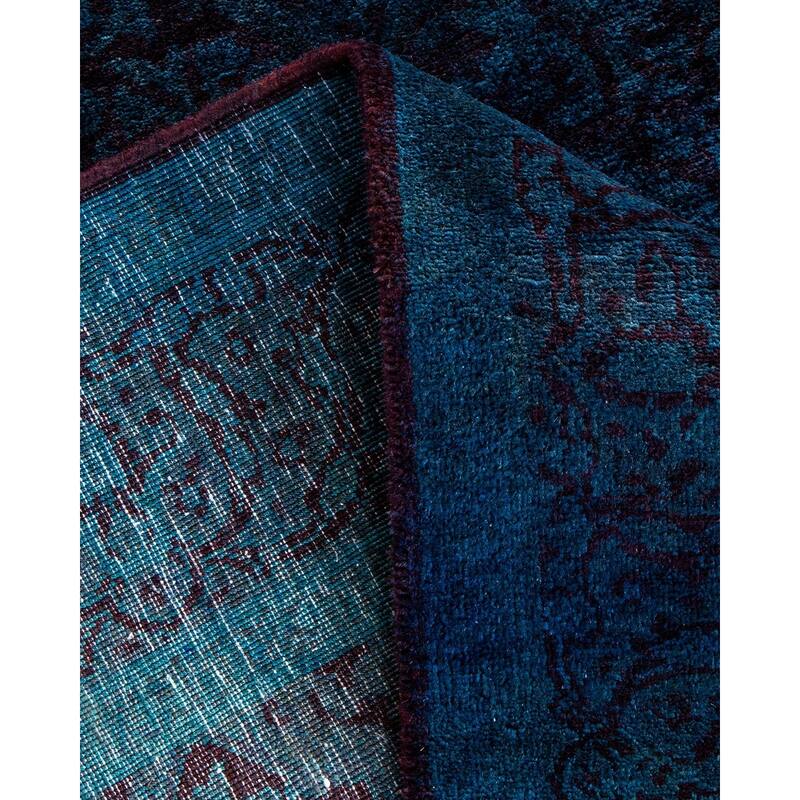 Overton Hand Knotted Wool Vintage Inspired Modern Contemporary Overdyed Blue Area Rug - 4' 2" x 5' 7"