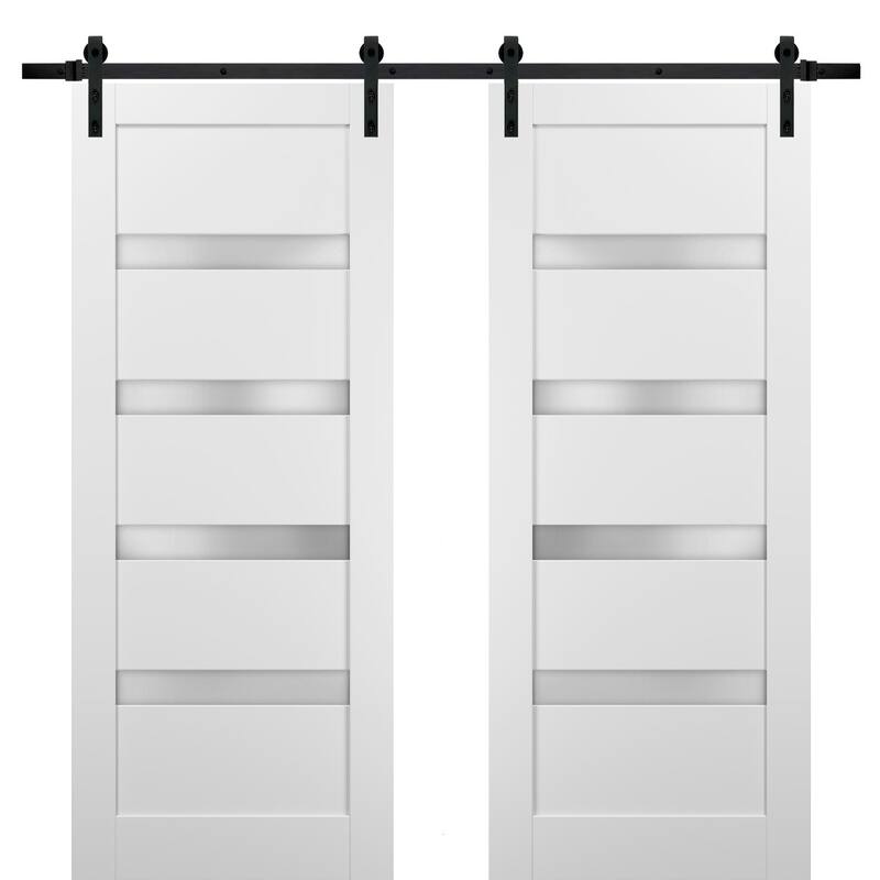 Sliding Double Barn Doors Hardware / Quadro 4113 White Silk Frosted Opaque Glass