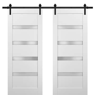 Sliding Double Barn Doors Hardware / Quadro 4113 White Silk Frosted Opaque Glass