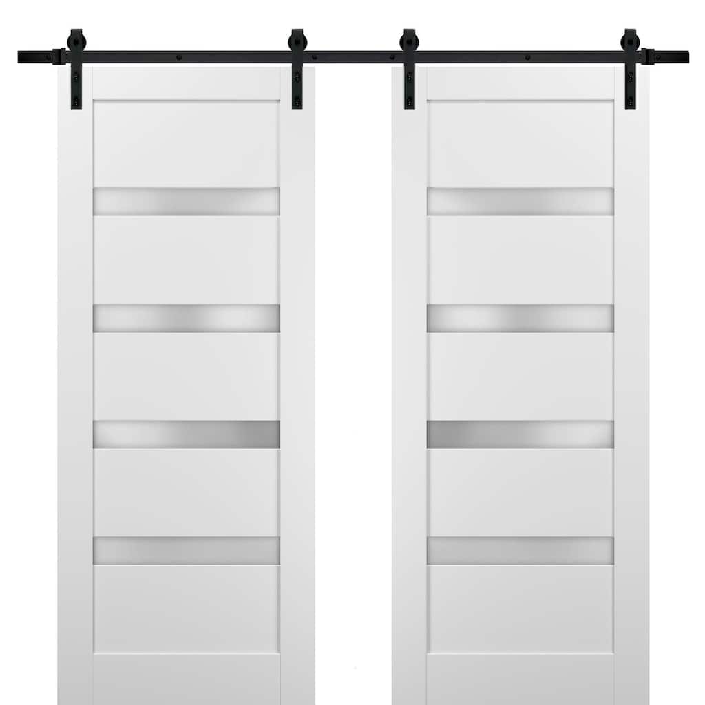 Sliding Double Barn Doors Hardware / Quadro 4113 White Silk Frosted Opaque Glass