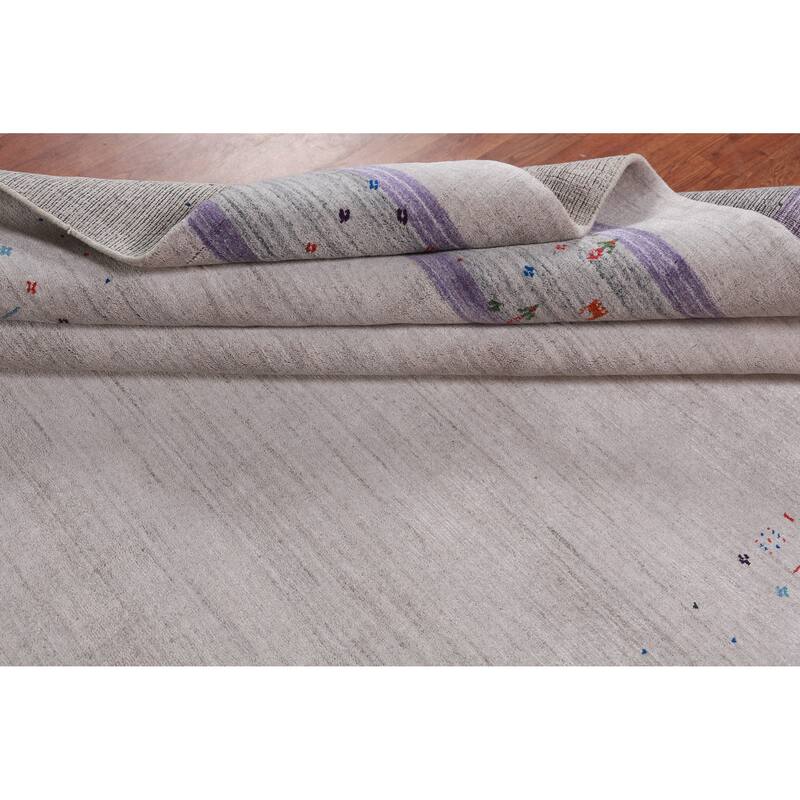 Silver / Gray Gabbeh Indian Area Rug Hand-Knotted Wool Carpet - 8'0" x 10'1"