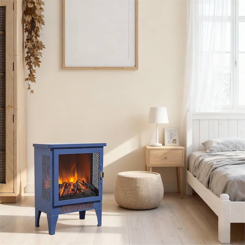 17 inch Freestanding Electric Fireplace Stove heater with 3D Flame Effect - N/A - Aqua Blue
