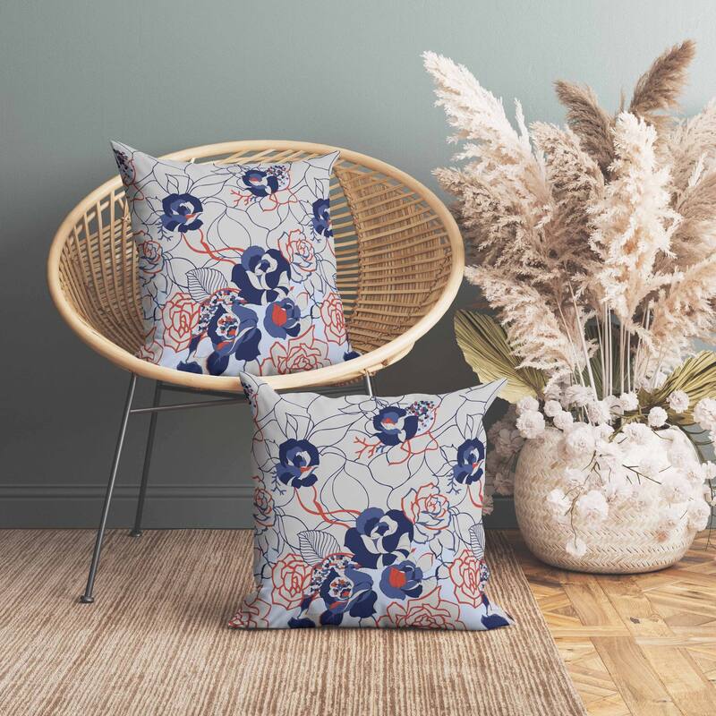 Regal Rose Retreat Indoor/Outdoor Reversible Throw Pillow Silver and Blue