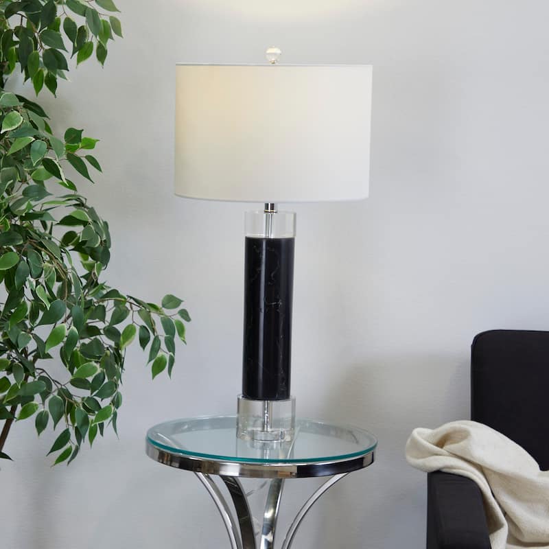 Black Marble Slender Stand Room Table Lamp with Drum Shade - Black