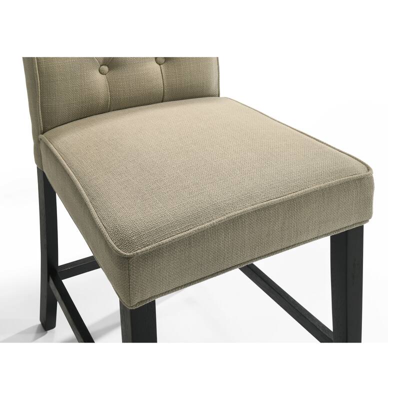 Set of 2 Beige Fabric Counter Height Chairs with Black Finish Legs