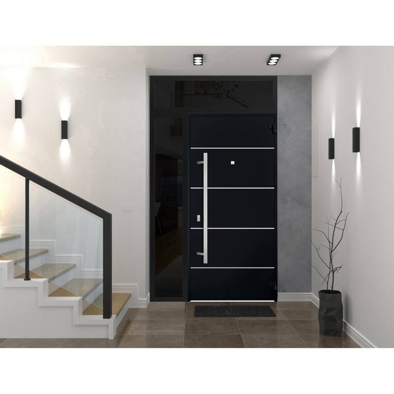 Front Prehung Steel Door 6083 Black Enamel Top Window Sidelite Stainless Inserts W36xH80+16 Lh I Bedroom Door Bathroom Door