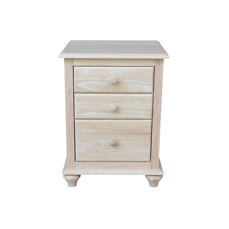 International Concepts Solid Wood 3-Drawer Nightstand - Ready to finish