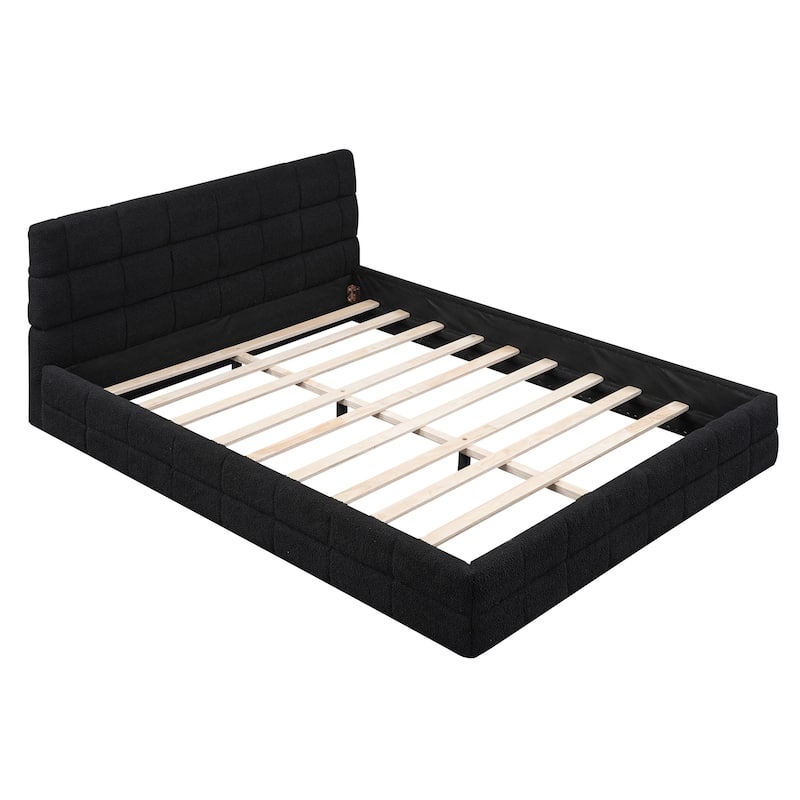 Queen Size Upholstered Platform Bed with Modern Velvet Bed Frame and Headboard (500lbs Capacity)