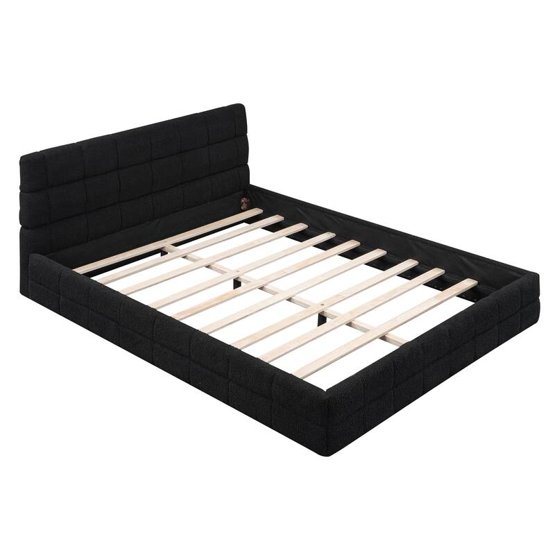 Roomfitters Queen Size Upholstered Platform Bed with Minimalist Headboard and Padded Frame