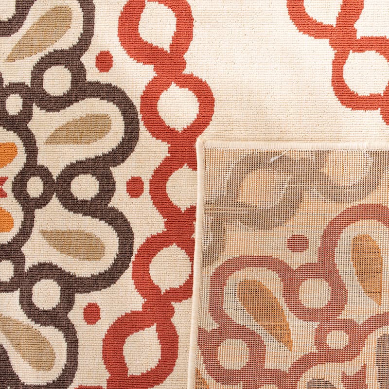 SAFAVIEH Veranda Indoor/ Outdoor Waterproof Patio Backyard Rug - 6'7" x 9' - 6'7" x 9' - Creme/Red