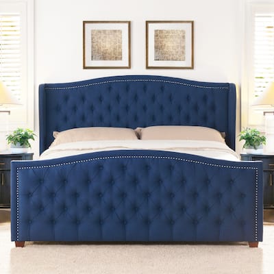 Athens Upholstered Nailhead Tufted Wingback Panel Bed